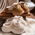 Winter Women's Bow Slippers Home Casual Plush Luxury Designer Woman Shoes Wedges Platform Fuzzy Fur Slides Fashion Soft Sole