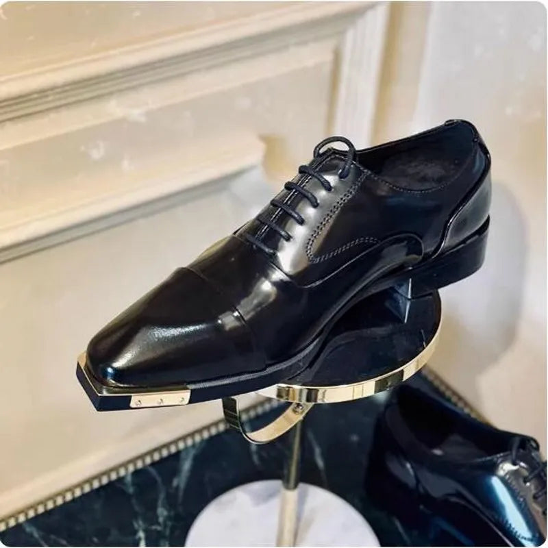 Fashion Metal Toe Mens Oxfords Wedding Dress Shoes Handmade Cow Leather Customized Men Shoes
