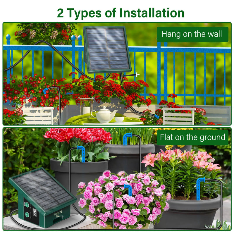 Solar Drip Irrigaton System,  Automatic Watering System with 300 Watering Programmes, Garden Watering Kit with 10M Hose&10 Drip Tips etc, Suitable for Vegetables/Potted Plants/Fruit Trees