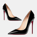 2025 European and American slim and sexy high heels, pointed shallow mouth black patent leather temperament work shoes