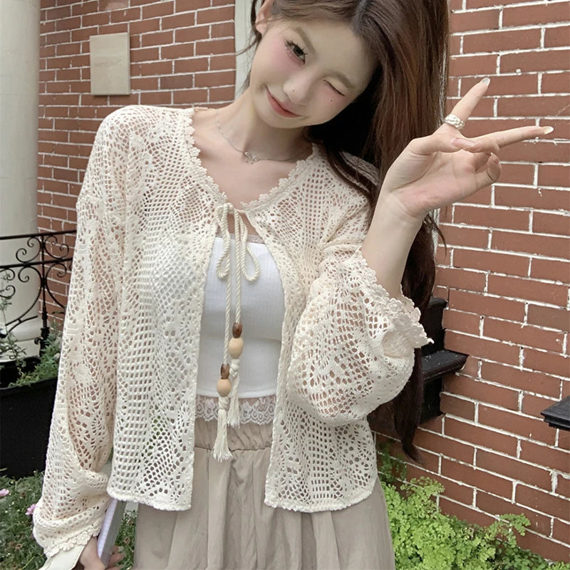 Vinatge Lace Hollow Out Summer Cardigans for Women Up - View 6 | SAMAG