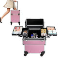 18" Aluminum Makeup Train Case, Rolling Cosmetic Organizer Cart with Key Lock, Large Portable Beauty Storage Suitcase for Professional Travel Salon