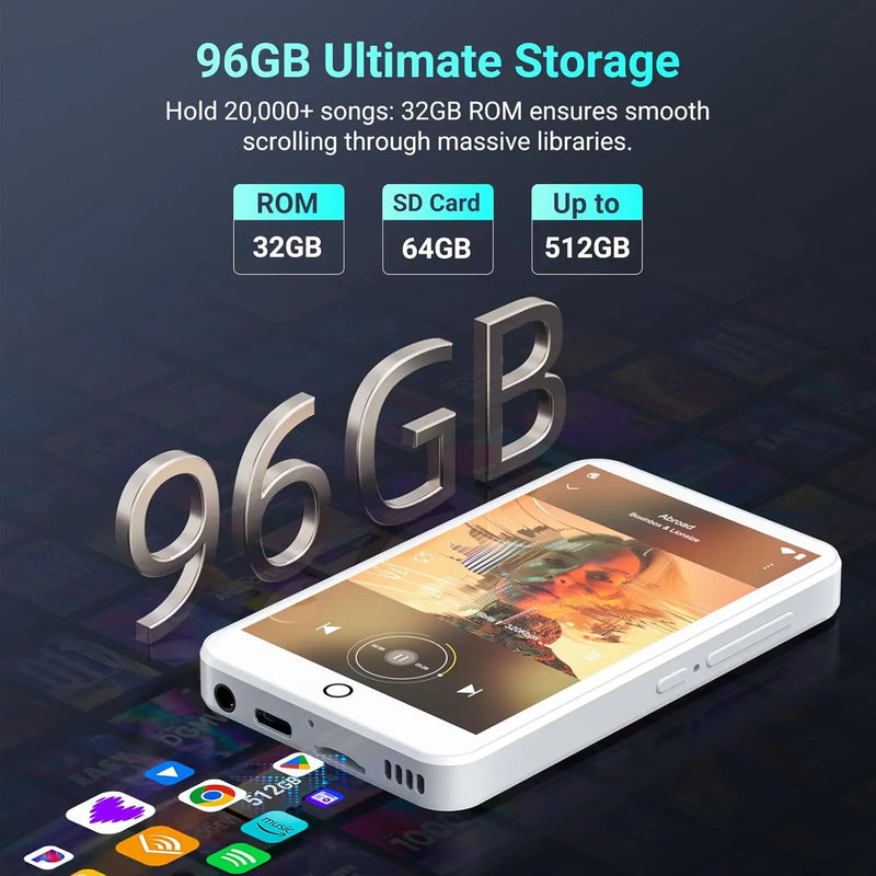 Android 13 MP3 MP4 Players 32GB/96GB with Bluetooth and WiFi,   with 4" Touchscreen and Speaker