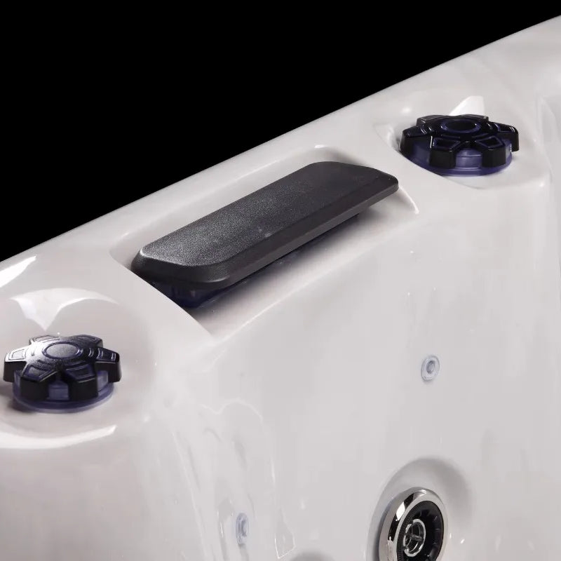 Luxury 7-seat Portable Freestanding Rectangular Acrylic Hot Tub with 70 Nozzles, LED Lighting, and Spa Massage Function.