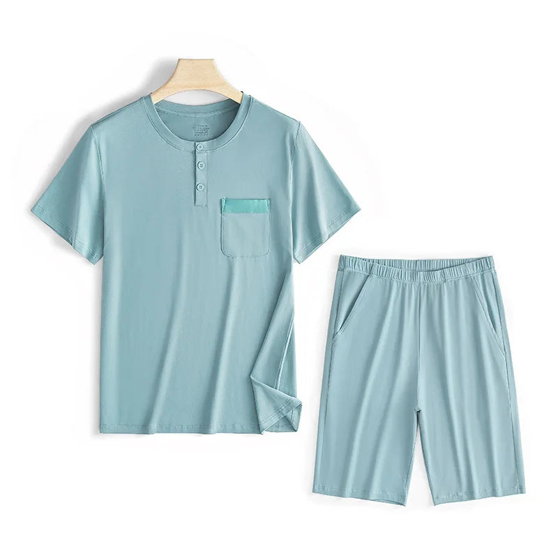 Men's Super Soft Cotton Modal Pajama Set Short Sleeves Antibacterial Sleepwear Home Loungewear Comfortable Breathable Nightwear