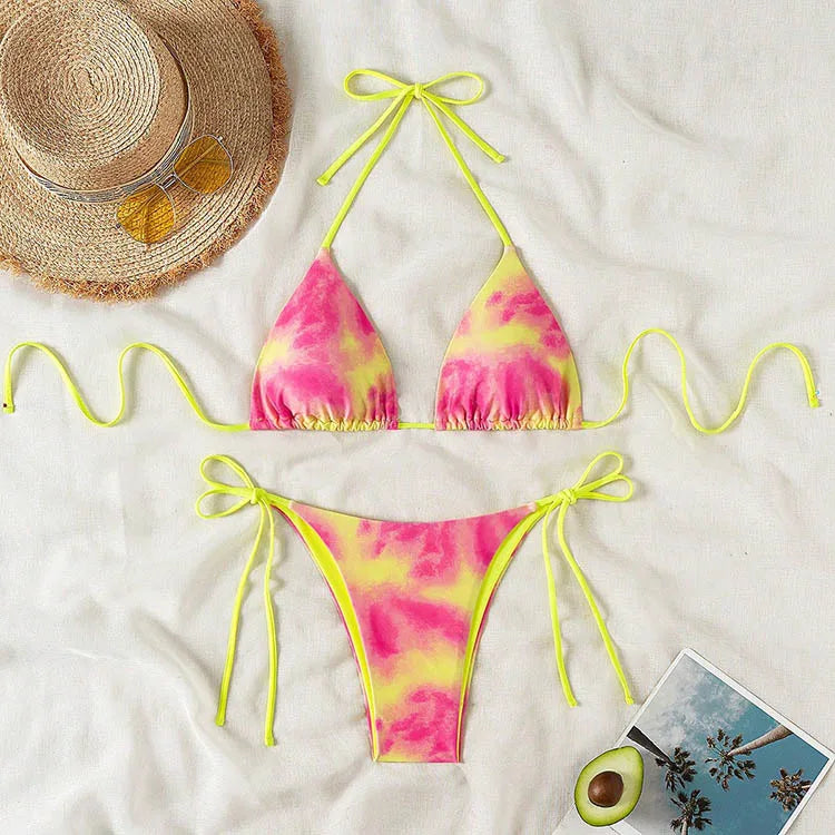 Tie Dye Lace Up Bikini Set Beach Swimwear Women Swimsuit | SAMAG