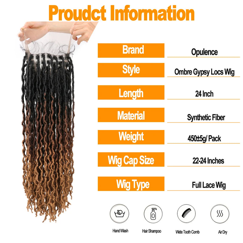 Ombre Faux Locs Wig with Baby Hair Square Part Full Lace Synthetic Braided Lace Front Wig Knotless Braided Wig with Curly Ends