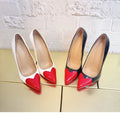 New slim high-heeled pointed shoes, sexy red peach heart color blocked light mouth shoes, 12cm fashionable plus size single shoe
