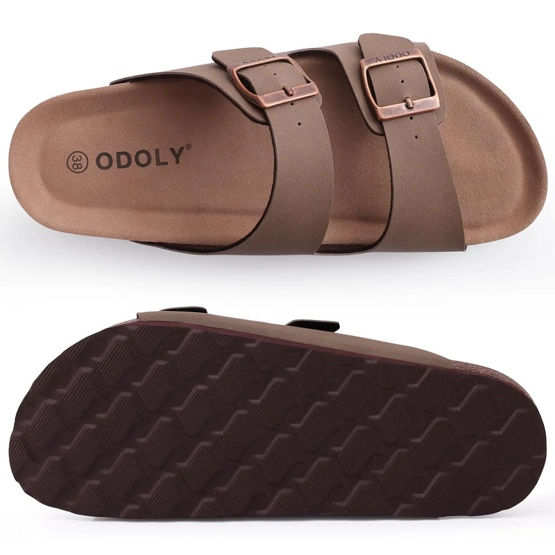Comwarm Classic Cork Slippers For Women New Fashion Suede Flats Sandals Summer Couple Beach Slides Shoes With Adjustable Buckle
