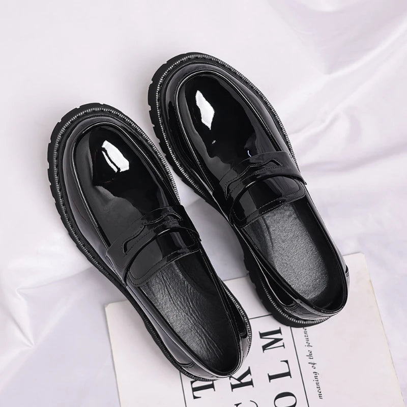 Black Platform Loafers Slip On Chunky Sole Casual Dress Shoes Comfortable Fashion Footwear For All Match For Daily Wear Office