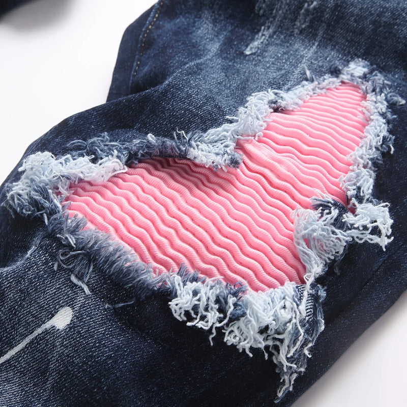 Men Skinny High Stretch Ripped Denim Jeans for Man Casual | SAMAG