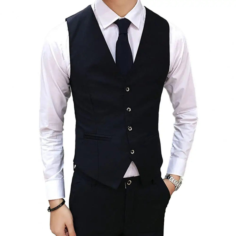 Fashion Men Vests Waistcoat Solid Color V Neck Sleeveless Buttons Blazer Plus Size Formal Business Jacket Vests Chaleco Hombre