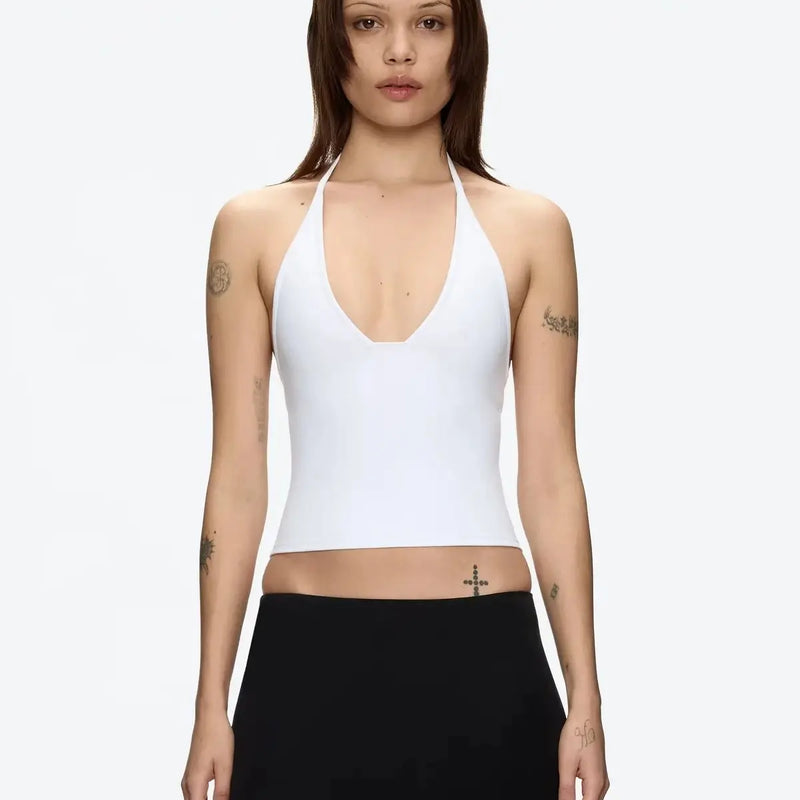 ANK Air Summer Top with Solid Color, Black and White Powder, Wide Shoulder Strap, I-Shaped Tank Top, Women's Sports, Daily Wear
