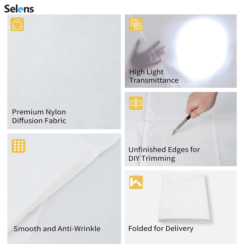 Selens Diffusion Fabric Nylon Silk Seamless Diffuser Cloth Light Soft Cloth Photo Studio Kits Photography Accessories