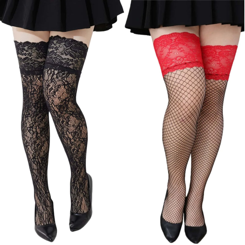 Plus Size Lace Mesh Long Stockings for Women XXL Extra Large Fishnet Tights Stretch Comfortable Fashion Legwear Hosiery