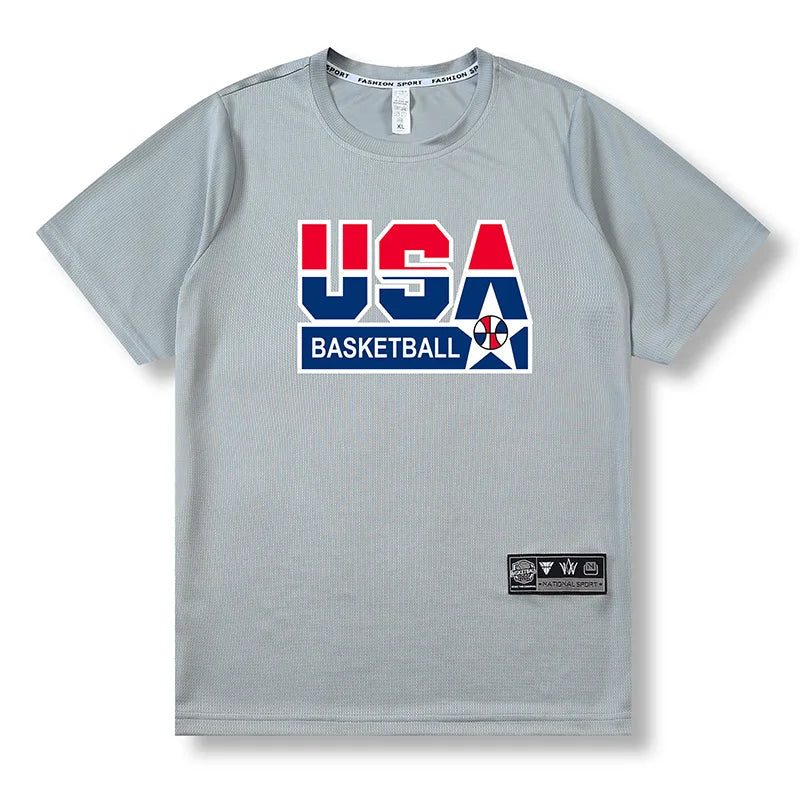 Loose Men Running 2023 Outdoor Street Basketball Gym Short Sleeve Letter Print T Shirt Summer Quick Dry Fitness Bodybuilding