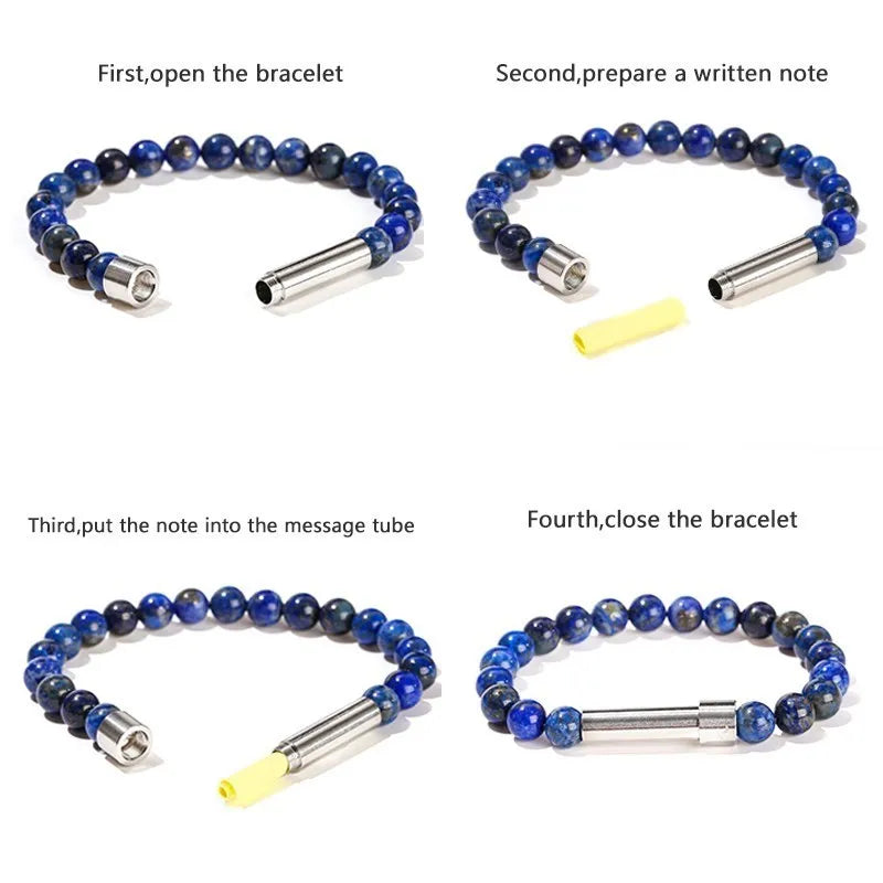 JD Natural Stone Stainless Steel Tube Secret Message Bracelet Women Men Cool Can Place Notes Friendship Couples Wishing Jewelry