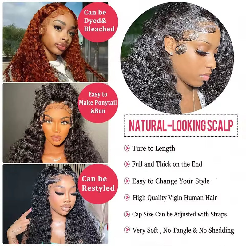 HD Transparent Deep Curly Frontal Wig 13x4 Curly Lace Front Human Hair Wigs For Black Women Wet And Wavy Water Clearance On Sale