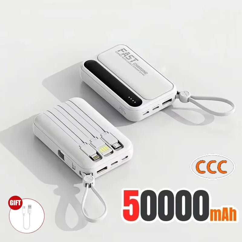 VIVO 500000mAh 120W Power Bank High Capacity 4 In1 Cables Intelligent Digital Display Light Portable Powerbank For iPhone Huawei