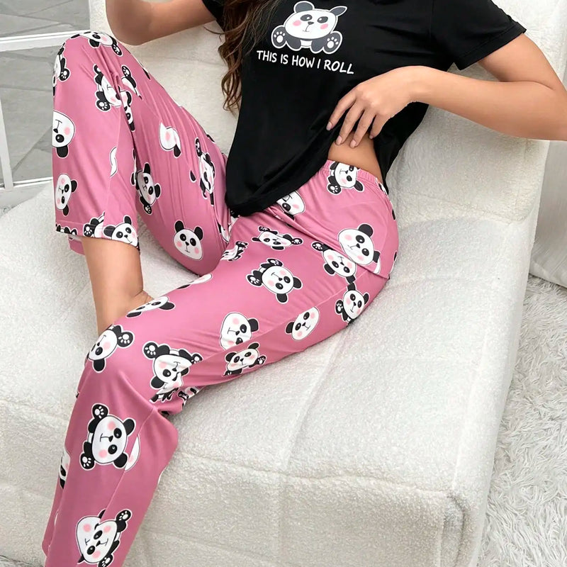 2-Piece Women's Pajama Set Animal Print Short-Sleeved | SAMAG