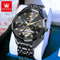 OLEVS 6621 Mens Watch High-end Automatic Mechanical Watches Flywheel Hollow Dial Calendar Moon phase Waterproof Man Wristwatch