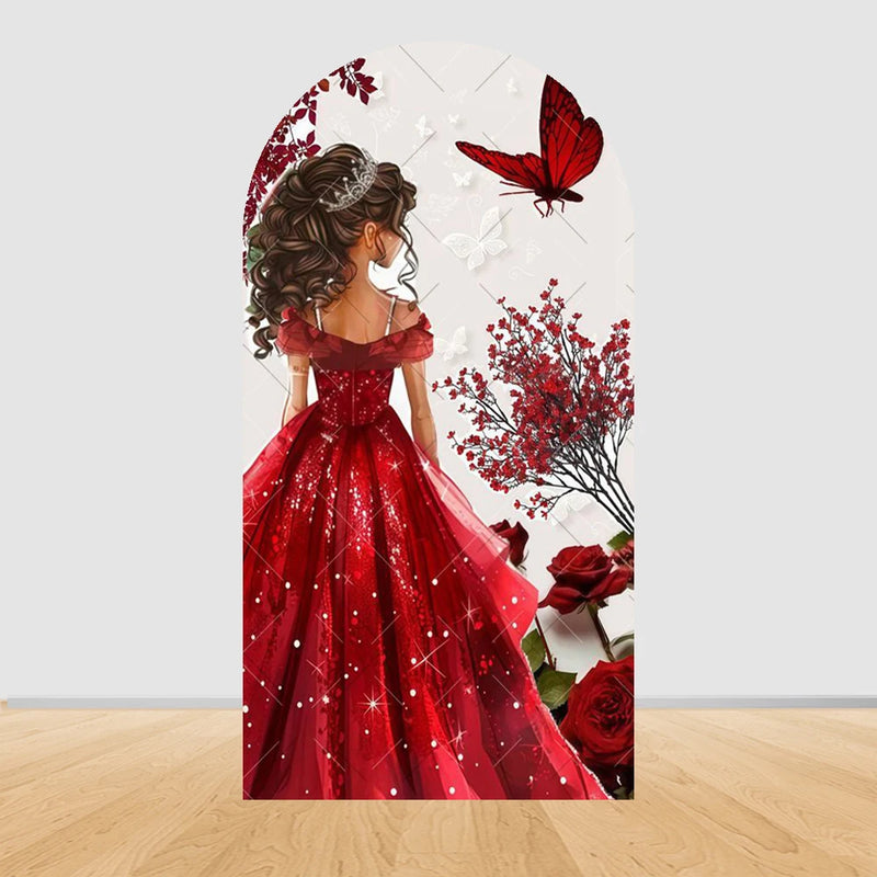 Red Dress Quinceanera Princess 15 Year old Birthday Party Decor  Backdrop Baby Shower Covers Arch Photography Background Props