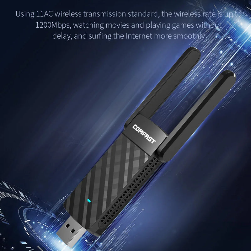 COMFAST 2.4G&5G WiFi Adapter USB3.0 Free Drive Dongle AC1300 Wireless Network Card for Win XP/7/8/10/11 - Visuel 4 | SAMAG
