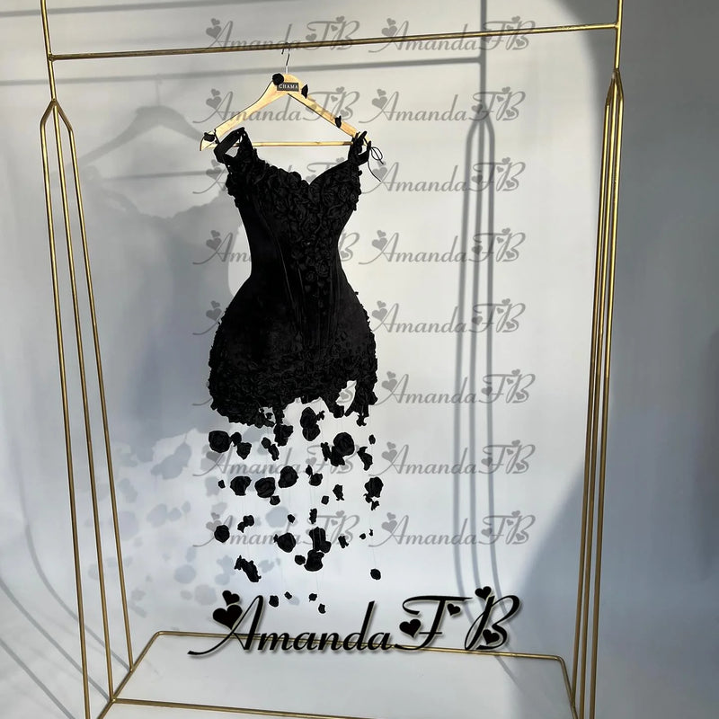 Amanda Fashionable 3D Flowers Cocktail Homecoming Dress Scoop Neck Velvet Special Occasion Gown Robes De Soiree Customized