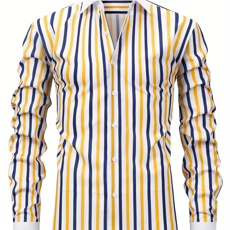 Men'S Elegant Striped Long Sleeve Button-Up Shirt | SAMAG