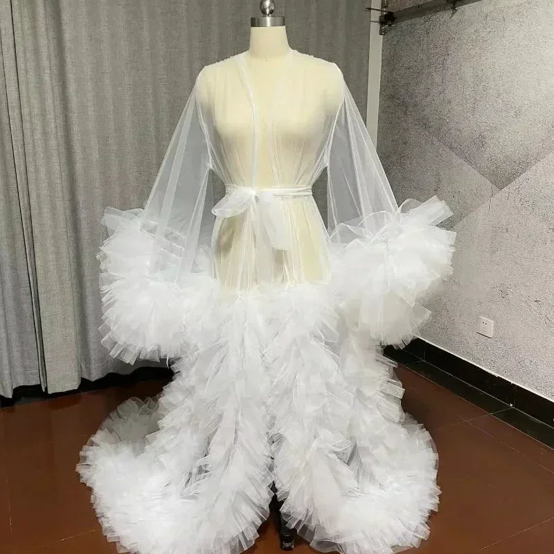 Women Dressing Gown Perspective Sheer Long Tulle Robe Puffy Pregnancy Maternity Dress for Baby Shower Nightgown Sleepwear Custom