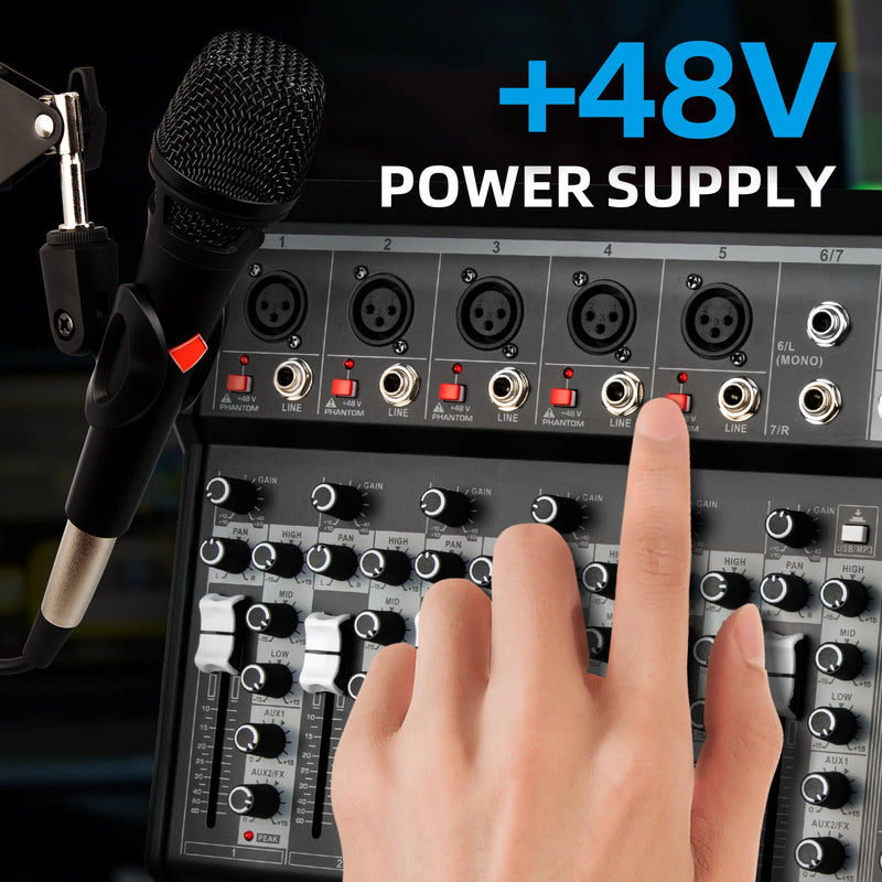 4 / 7 Channel Audio Interfacer Depusheng XT4 DJ Mixer 99-Bit DSP Effect USB Audio Mixer  +48V Phantom Bluetooth for Karaoke