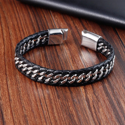 Braided Rope Woven Black Leather Men Bracelets Punk Style Stainless Steel Bangle for Friend Charm Fashion Jewelry | SAMAG