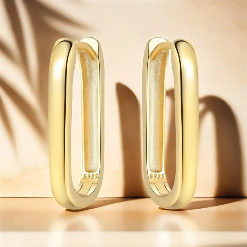 925 Sterling Silver Simple Gold U - shaped Earrings Jewelry Versatile Hoop For Women Fine Birthday Party - Visuel 5 | SAMAG