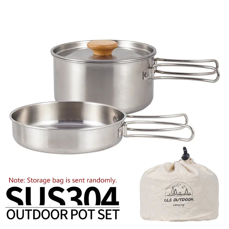 CLS NOBANA Camping Pot Set 304 Stainless Steel  2pcs Outdoor Cookware Kit Cooking Set Travel Tableware for Tourism Hiking Picnic