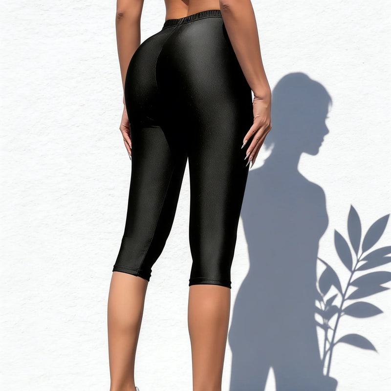 Solid - color Stretch And Shine Casual Capri Pants - View 2 | SAMAG