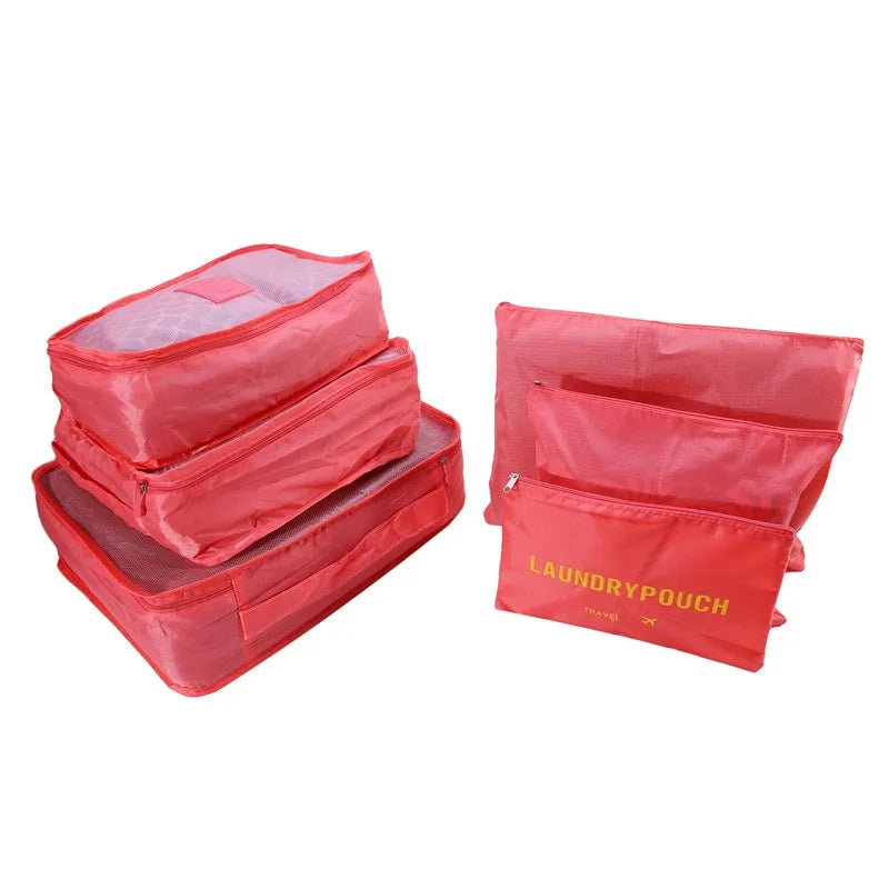 1/6pcsTravel Storage Bag Set for Clothes Tidy Organizer Wardrobe Suitcase Pouch Travel Organizer Bag Case Shoes Packing Cube Bag
