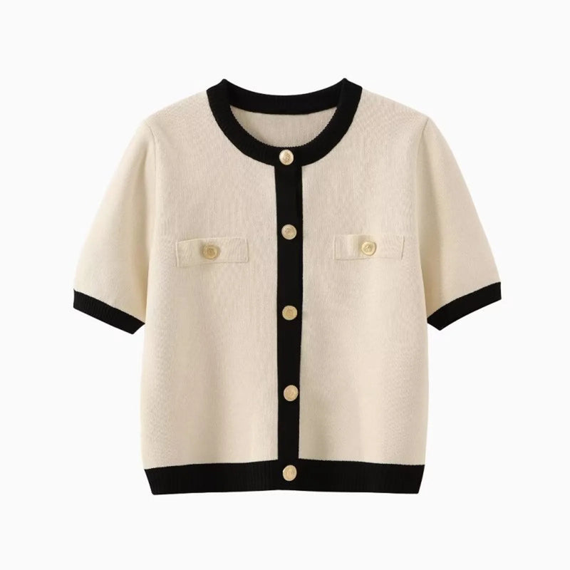 HH Women Fashion Beige Knitted Top Single Breasted O Neck - View 7 | SAMAG