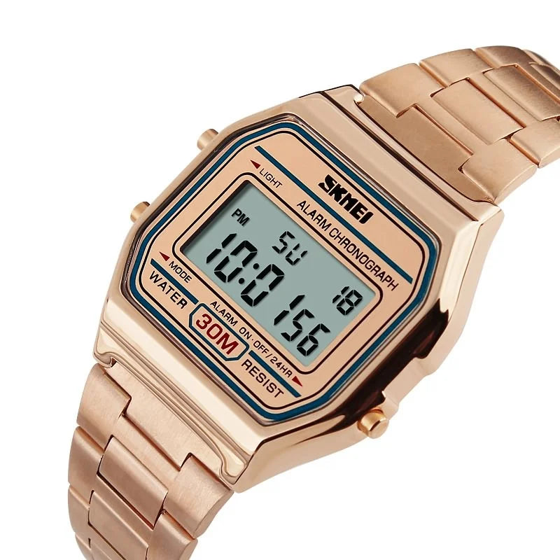 SKMEI 1123 Fashion Men Stainless Steel Strap LED Display Watches 3Bar Waterproof Digital Watch reloj hombre for Casual Sport