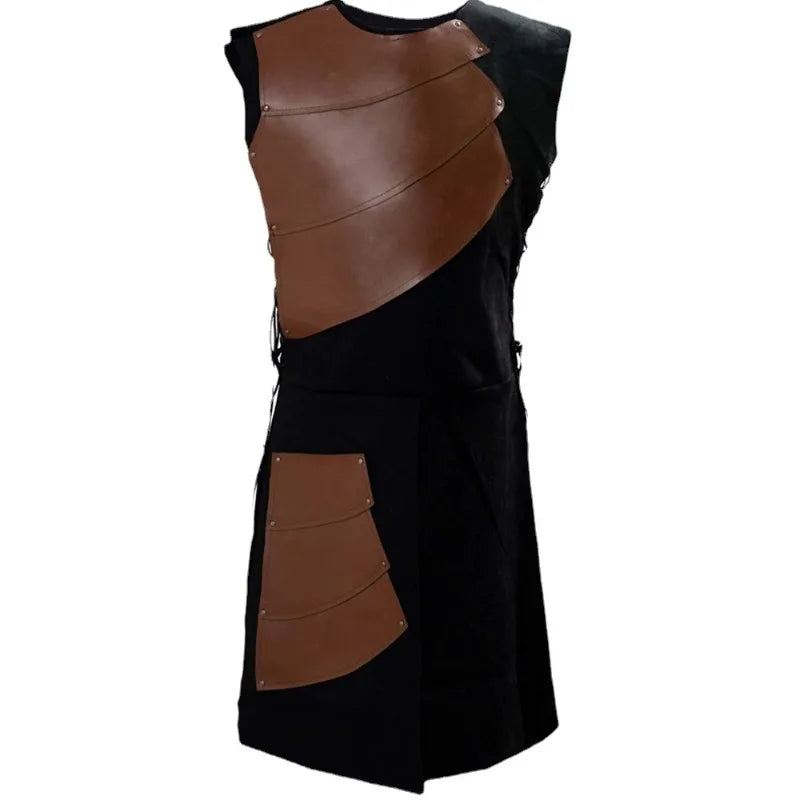 Faux Leather Renaissance Vest Medieval Sleeveless Jacket for Men