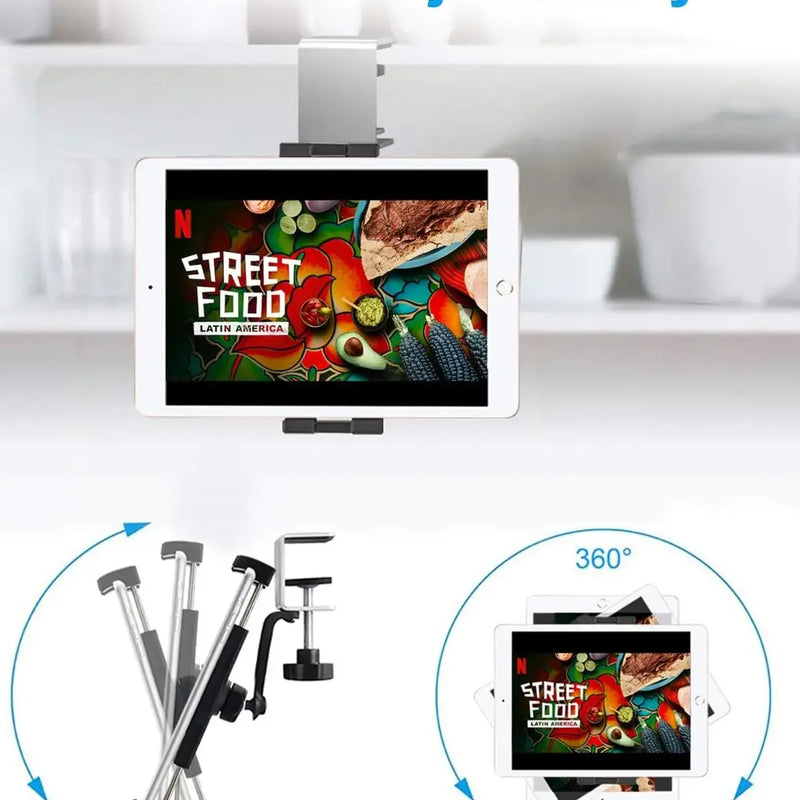Kitchen Cabinet Tablet Mount Stand for 4-13'' Tablet & Phone Holder Stand Metal Tablets Cellphone Clamp Holder for IPad Air Pro