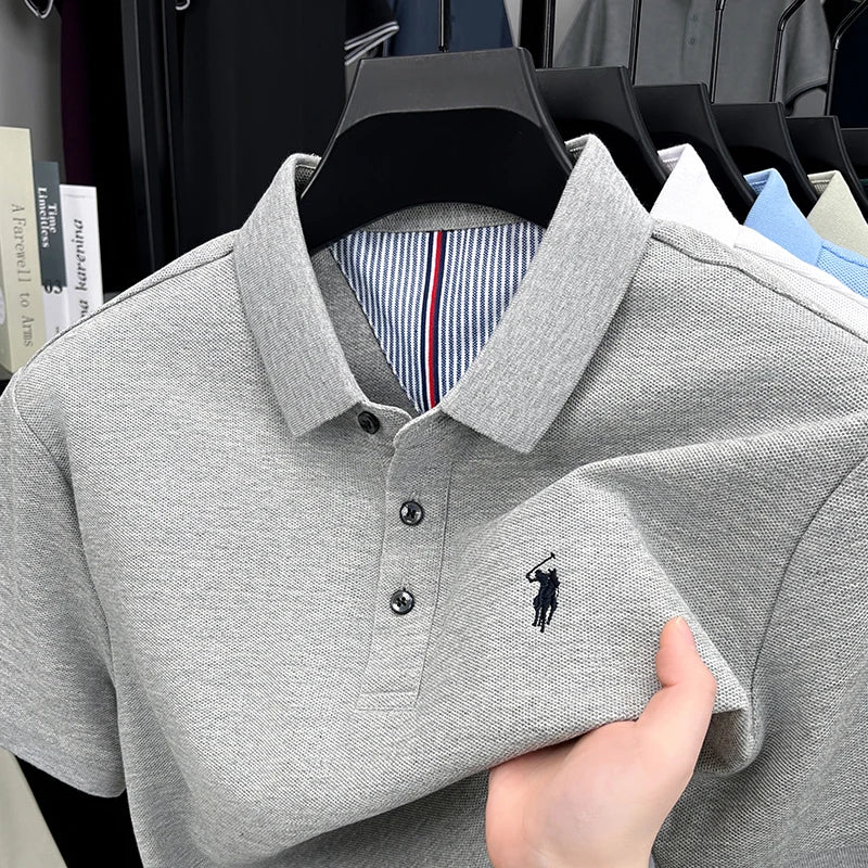 100% pure cotton high - end brand men's short sleeve polo shirt summer fashion original pony embroidery golf - View 6 | SAMAG