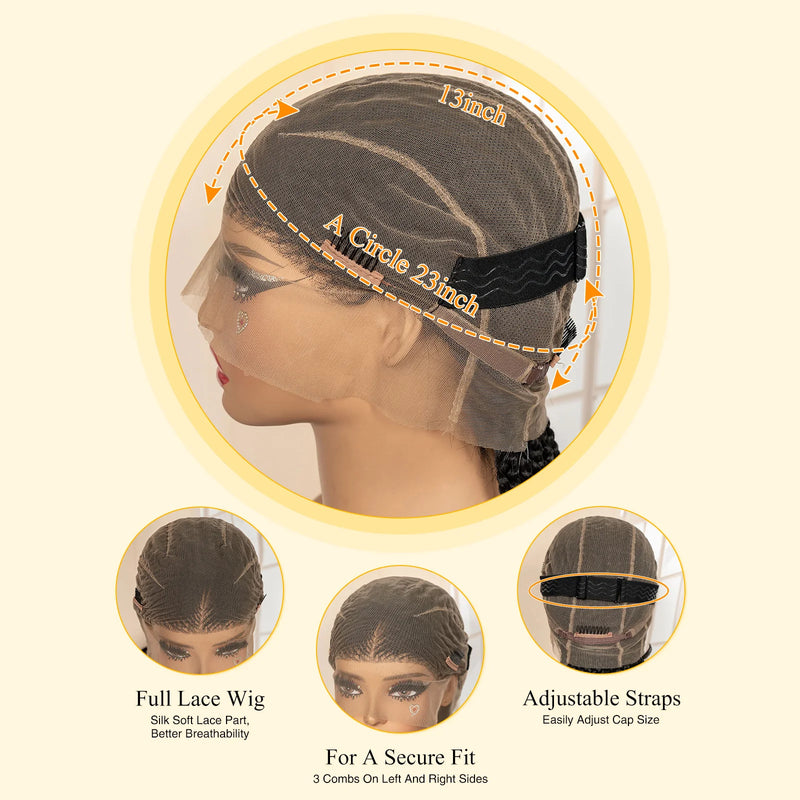 Full Lace Synthetic African Cornrow Braided Wigs for Black Women 18 Inches Lace Frontal Knotless Box Braiding Wigs with Wavy