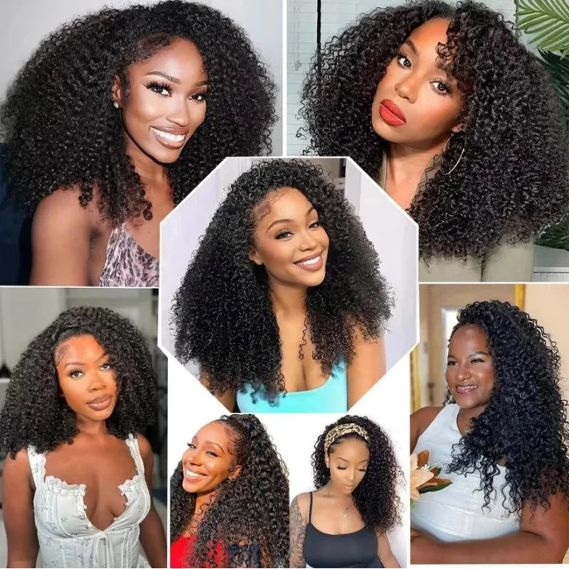 13x6 13x4 Brazilian Virgin Human Hair Jerry Kinky Curls Lace Front Wig 250% Density Pre‑Plucked With Bleached Knots For Black Women Natural Kinky Curls For Daily Dating Party And Special Occasion Hairstyle