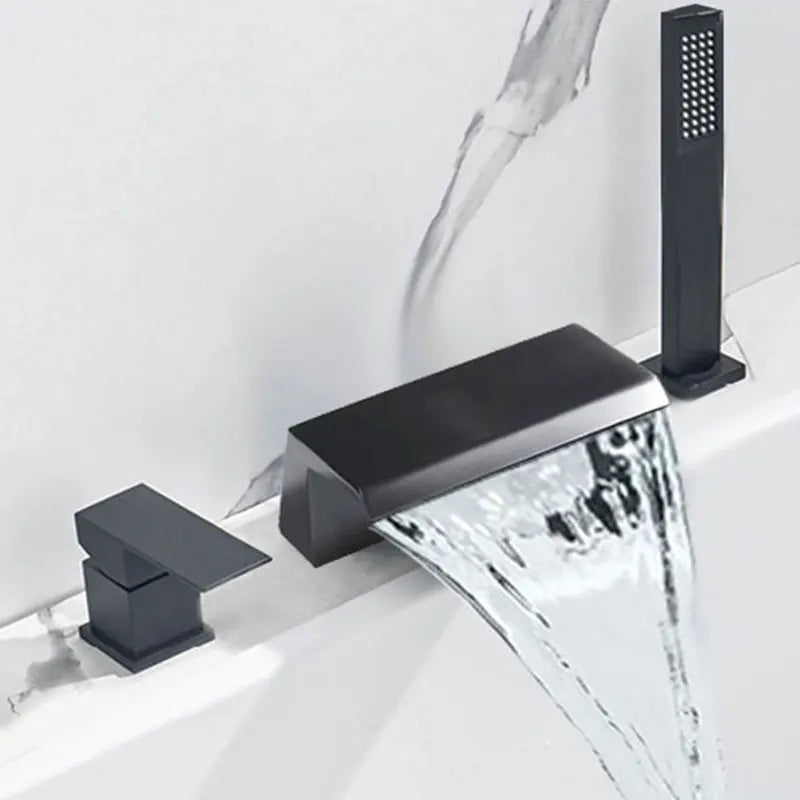 Waterfall split bath faucet Hot and cold Water flow three-hole three-piece bathtub handle shower set faucet Diverter  Black