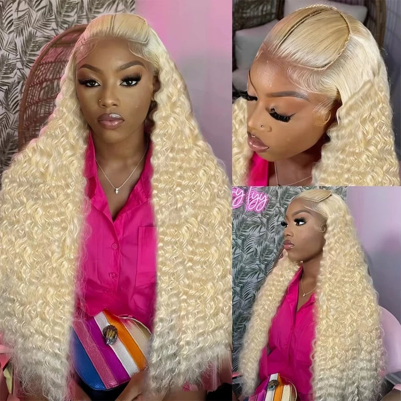 613 Deep Wave Frontal Wig 13x6 HD Water Wave Lace Front Wigs 220 Density 30 38 Inch Honey Blonde 13x4 Transparent Curly Lace Raw Remy Frontal Wig