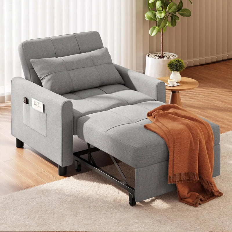 Convertible Sleeper Sofa Bed 3-in-1 Adjustable Linen Fabric Small Space Grey Customized