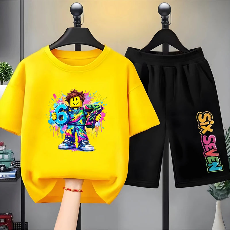 67 Digital Print Children White T - shirt Set - View 10 | SAMAG
