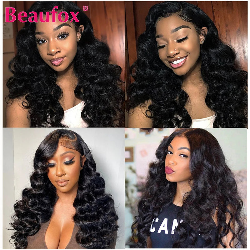 Beaufox Loose Wave Human Hair Bundles With Closure Indian Hair Weave 3/4 Bundles With Lace Closure Wavy Human Hair Extensions