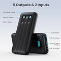Power Bank Portable Charger with 3 Built-in Cables,Ultra Slim 10000mAh PD 3.0A USB-C Battery Pack,LCD Display 5 Outputs Travel Essentials Powerbank for iPhone 16/15/14/13/12 Series,Samsung,Android etc