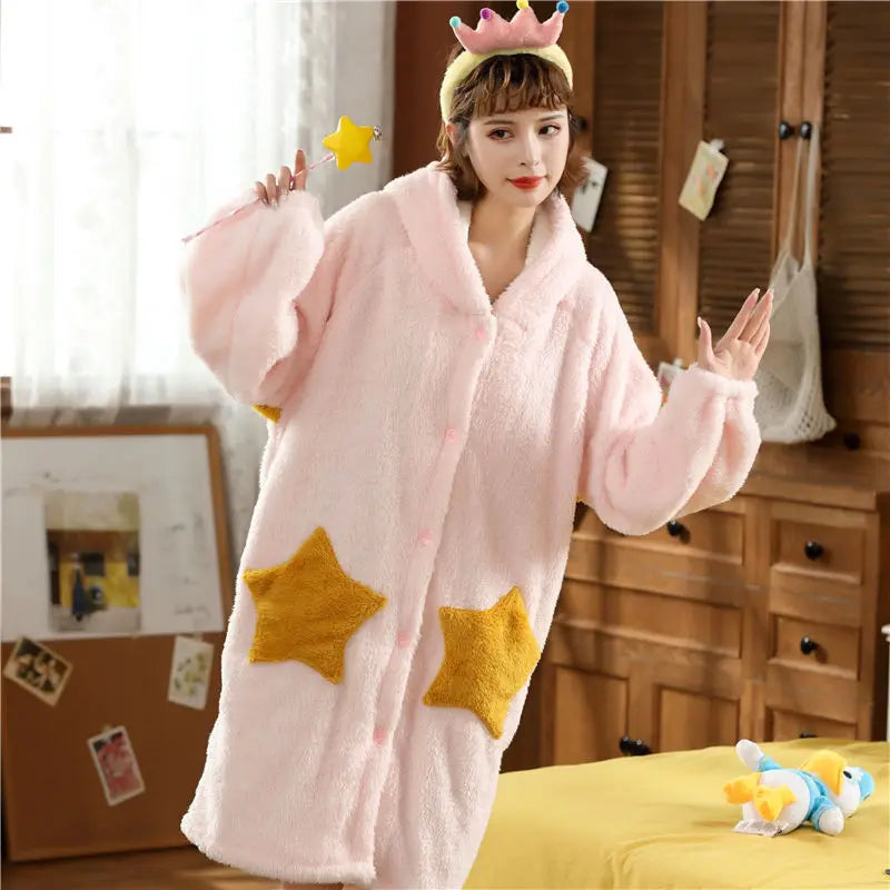 Winter Pajamas For Women Cartoon Hooded Long Robe Cute | SAMAG